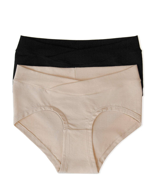 Bamboo Maternity & Hipster Postpartum Panties - 2 Pack black & beige