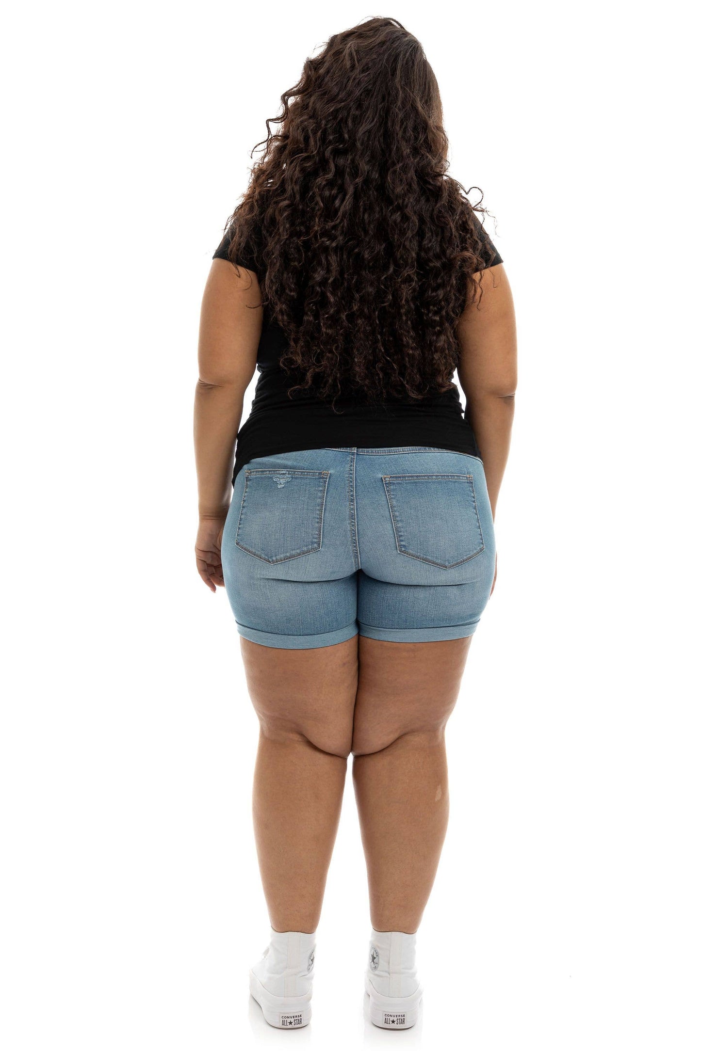 Maternity Plus Roll Cuff Jean Shorts w/ Bellyband in Ines