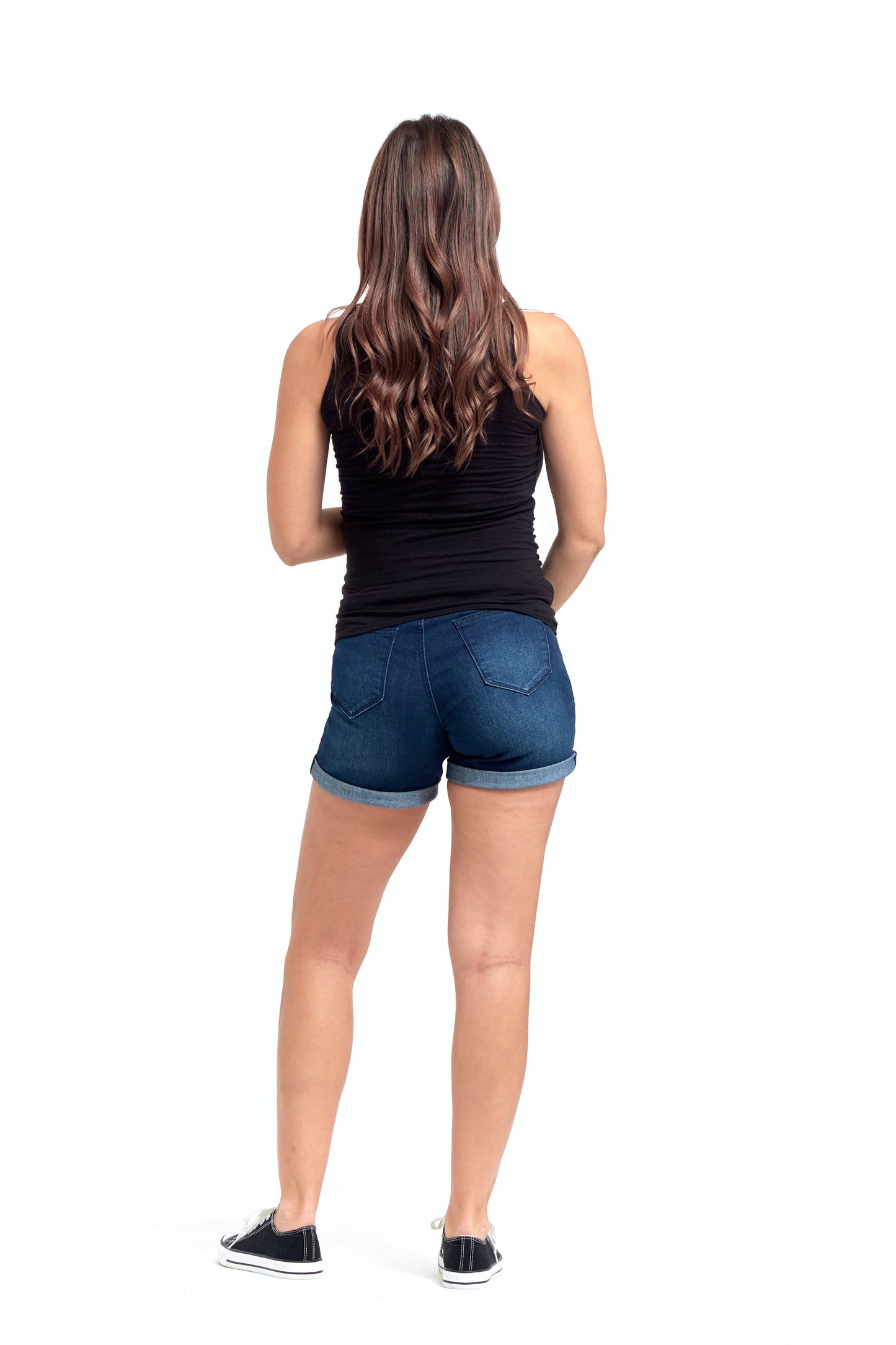 Maternity Roll Cuff Jean Shorts w/ Bellyband in Marco