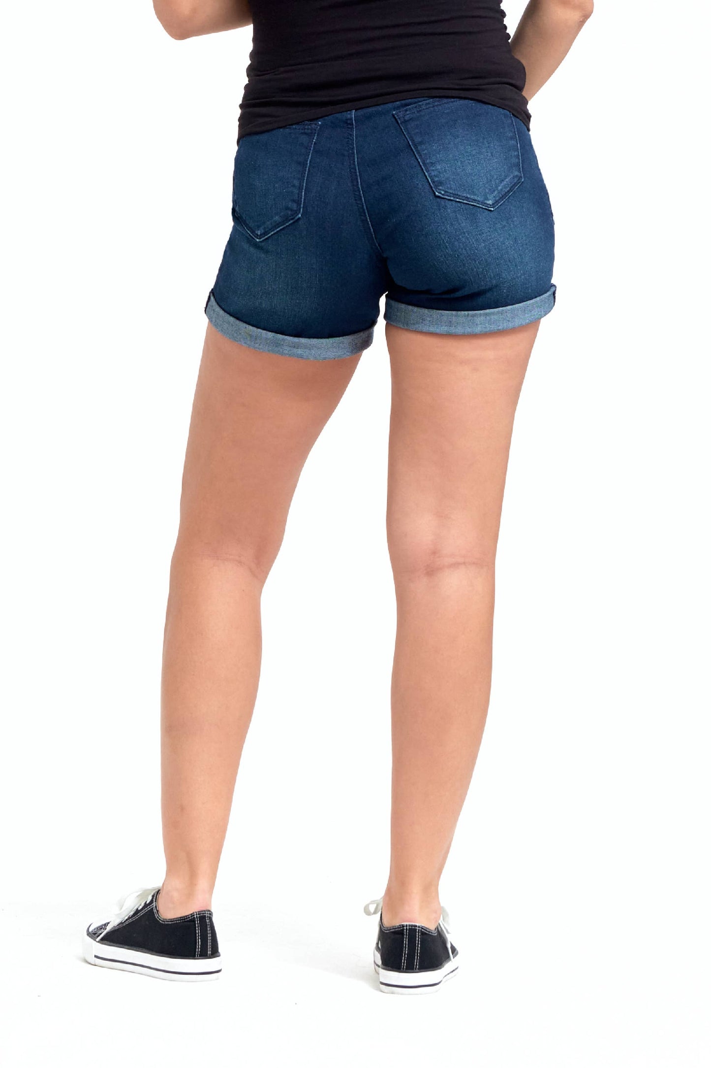 Maternity Roll Cuff Jean Shorts w/ Bellyband in Marco