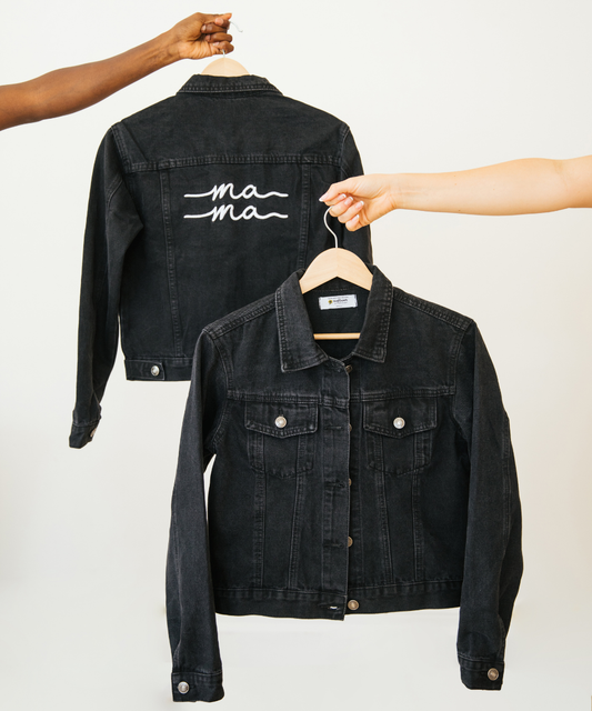 Black Denim Mama Jacket | Stylish Jean Jacket for Trendy Mom
