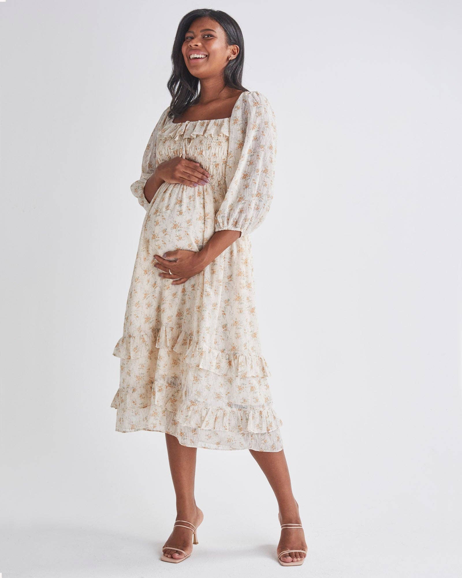 Daisy Romantic Cream Print Maternity Baby Shower Dress Bloom & Bond Maternity Daisy Romantic Cream Print Maternity Baby Shower Dress Bloom & Bond Maternity