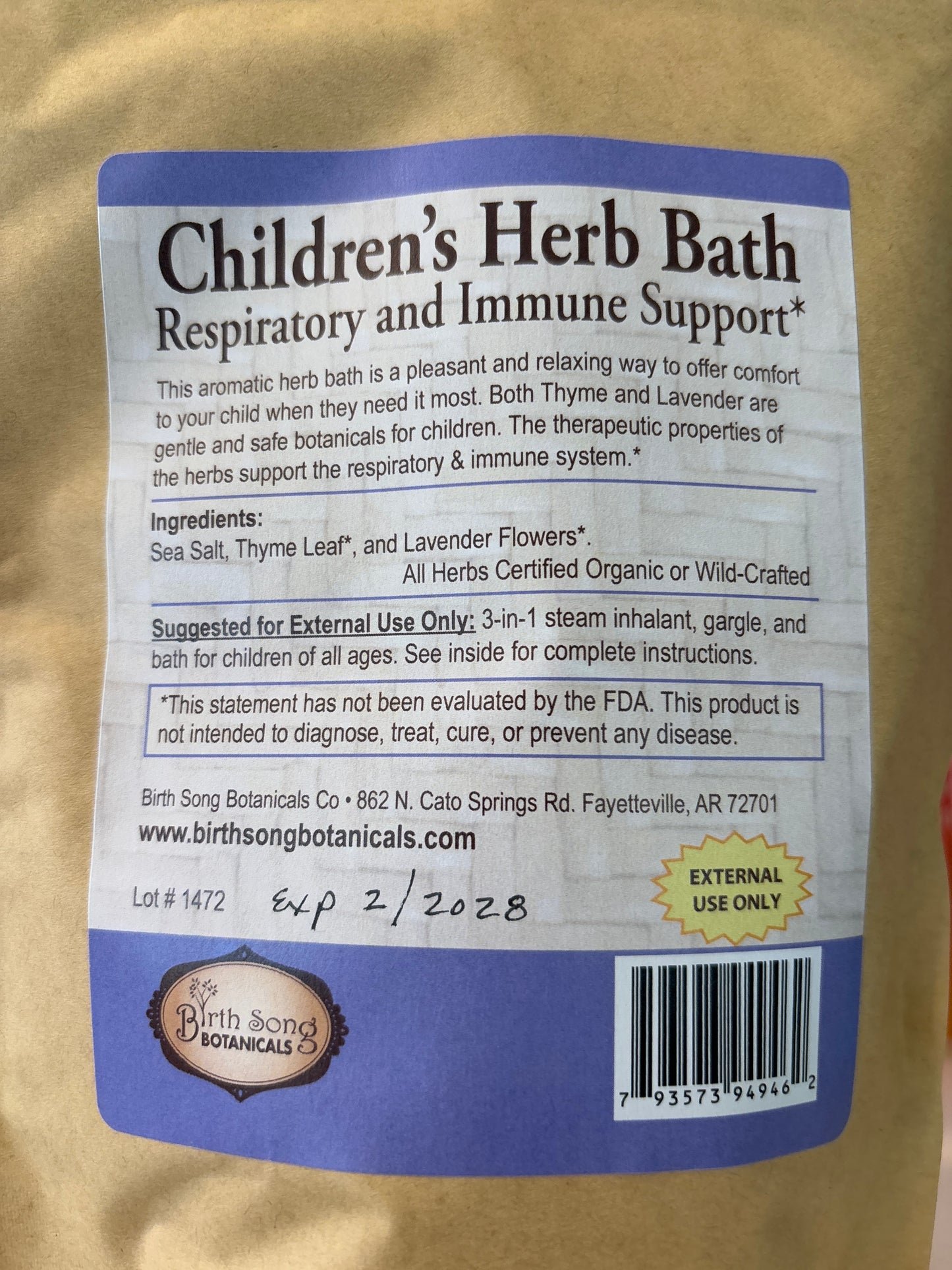 Children's Healing Herb Bath for Clear Lungs* 3 in 1- Bath, Steam, Gargle