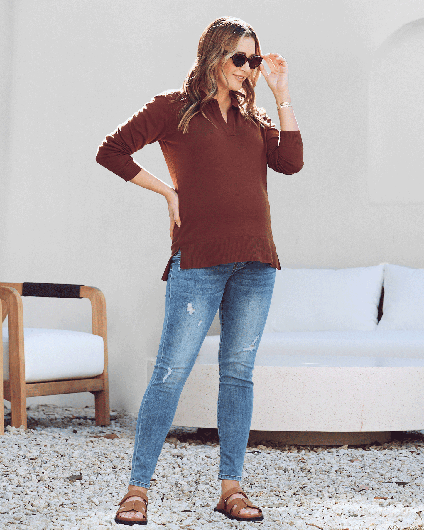 Maternity Polo Knit in Brown