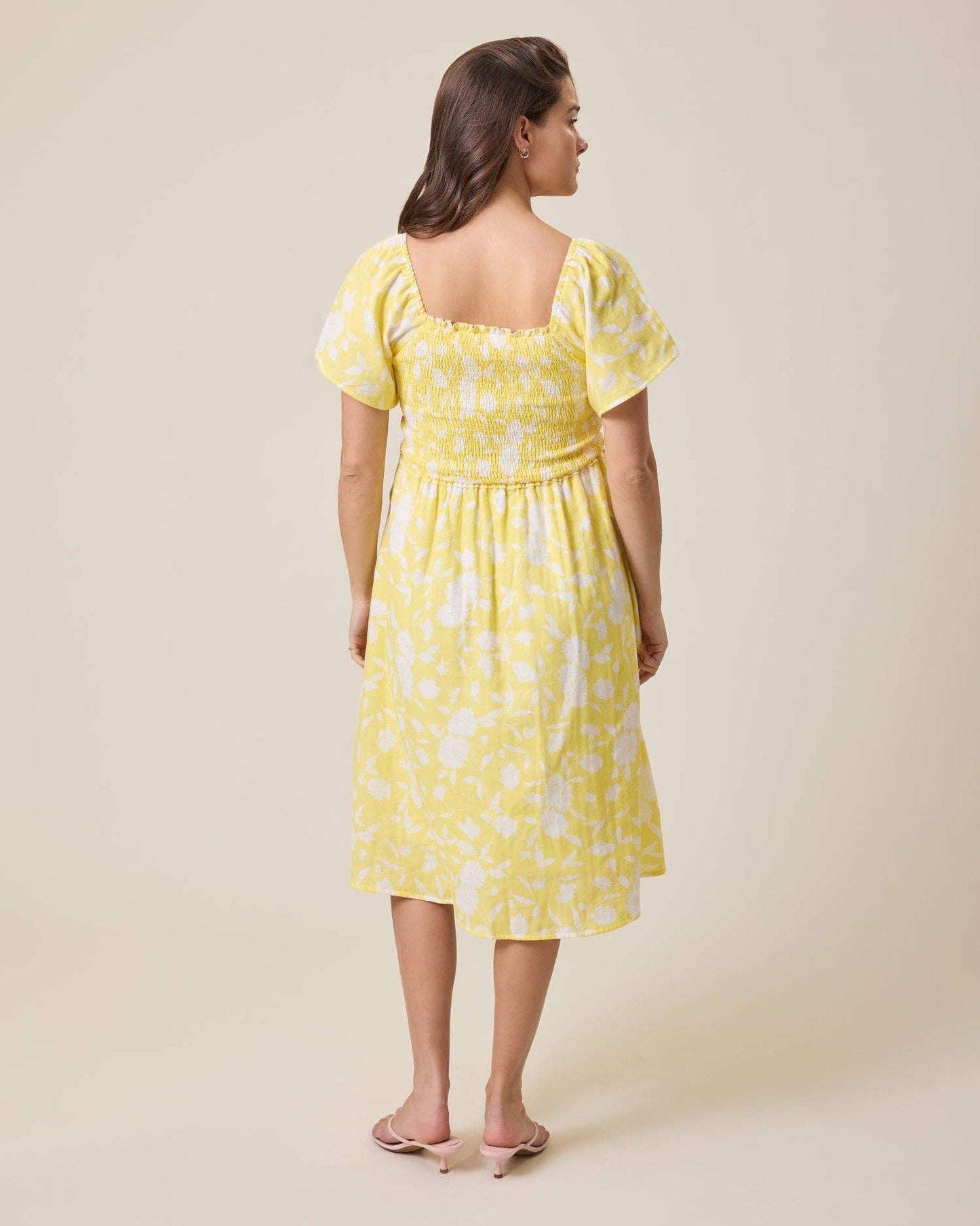 Lola Smocked Maternity & Nursing Midi Dress | Yellow Floral