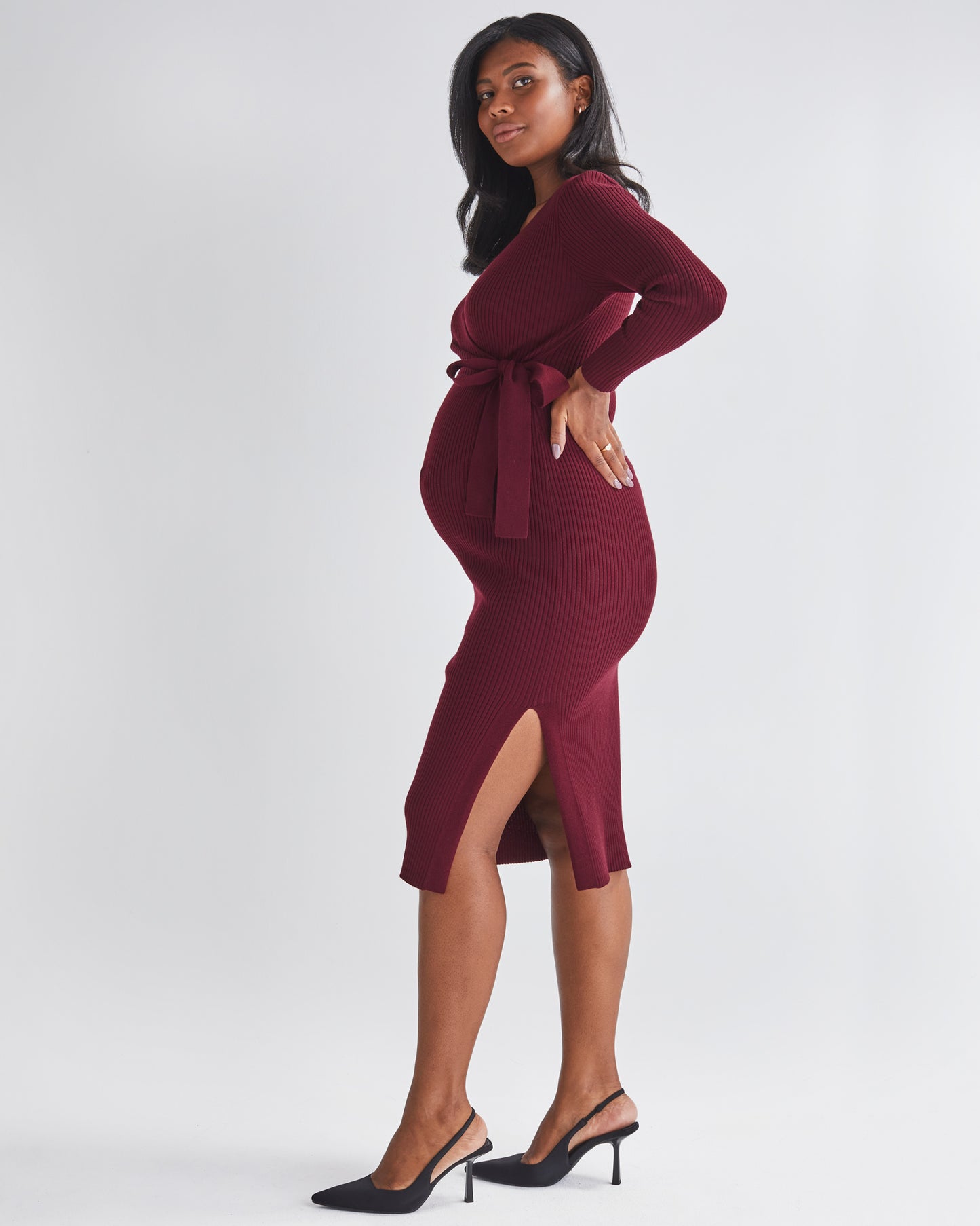 Wool Knit Maternity Midi Dress
