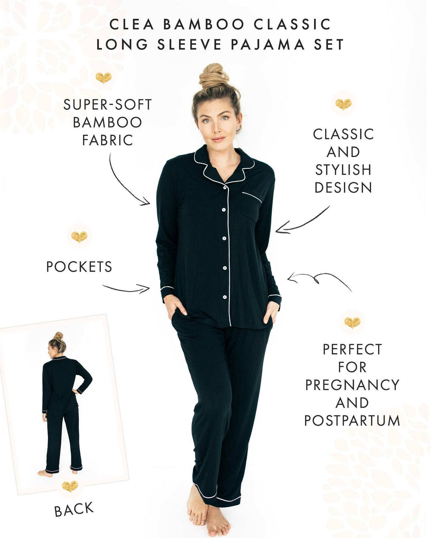 Clea Bamboo Classic Long Sleeve Maternity & Nursing Pajamas