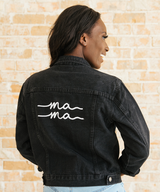 Black Denim Mama Jacket | Stylish Jean Jacket for Trendy Mom