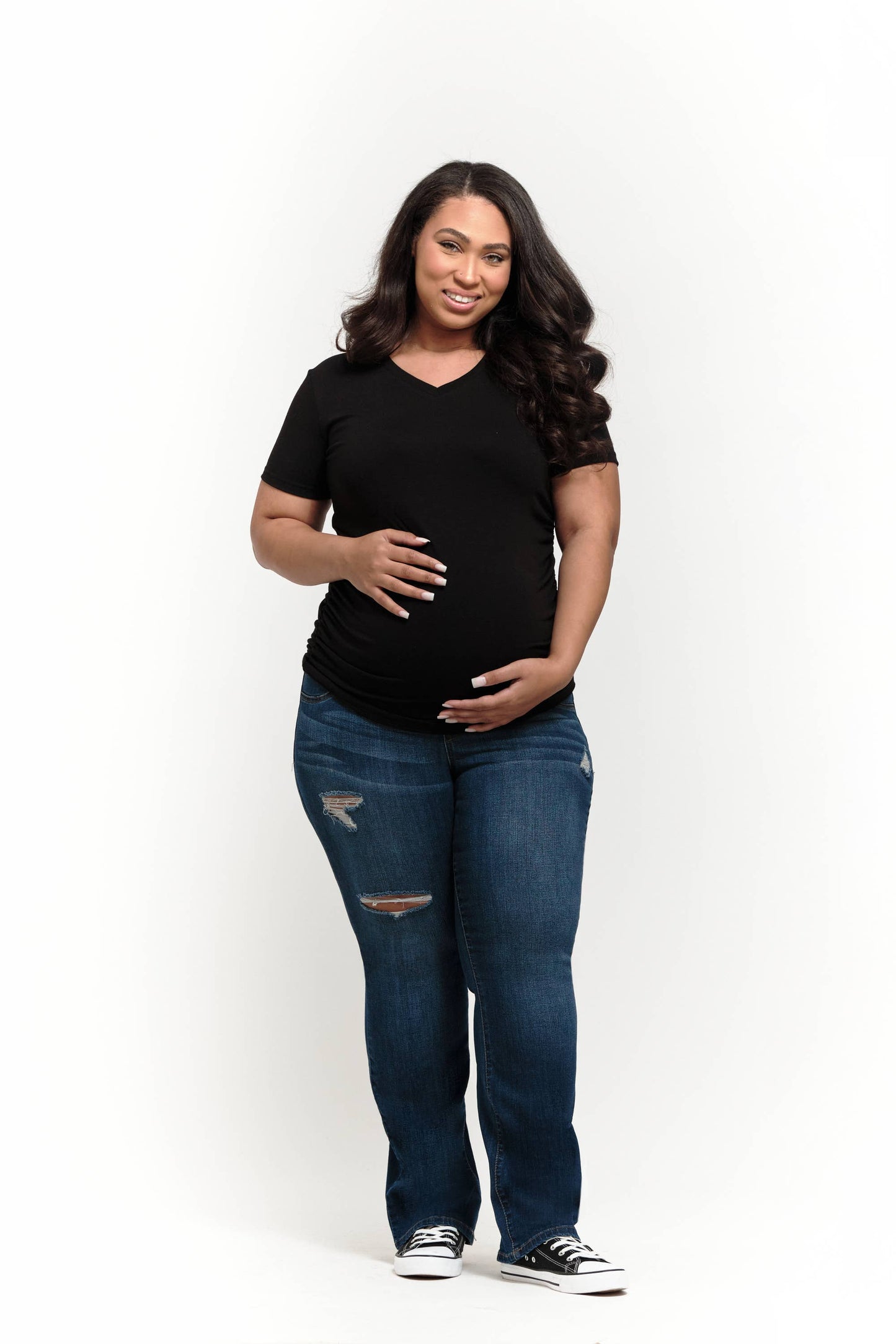 Plus Maternity 31" Slim Boot Jean w/ Bellyband in Eleni