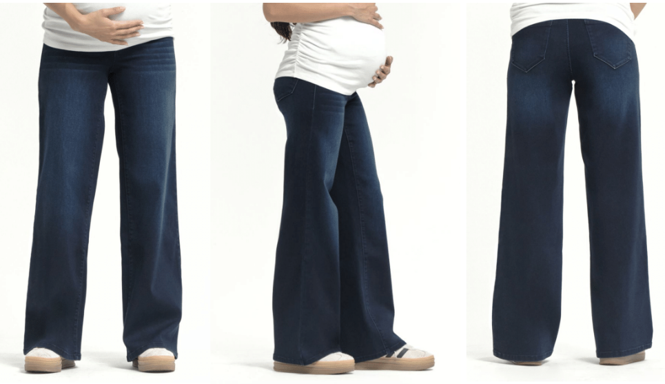 Dark Wash - Wide Leg 32" Maternity Denim with Bellyband