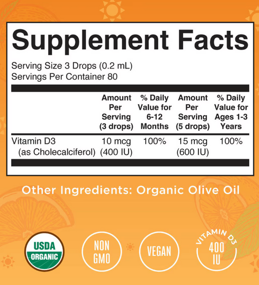 Organic Infant & Toddler Vitamin D3 Liquid Drops