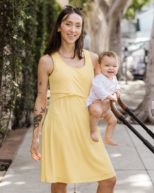 Crossover Nursing Dress | Butter Yellow