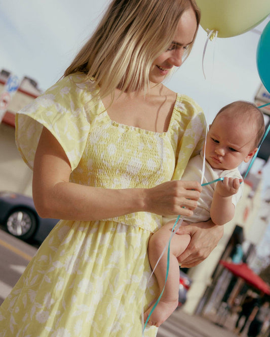 Lola Smocked Maternity & Nursing Midi Dress | Yellow Floral