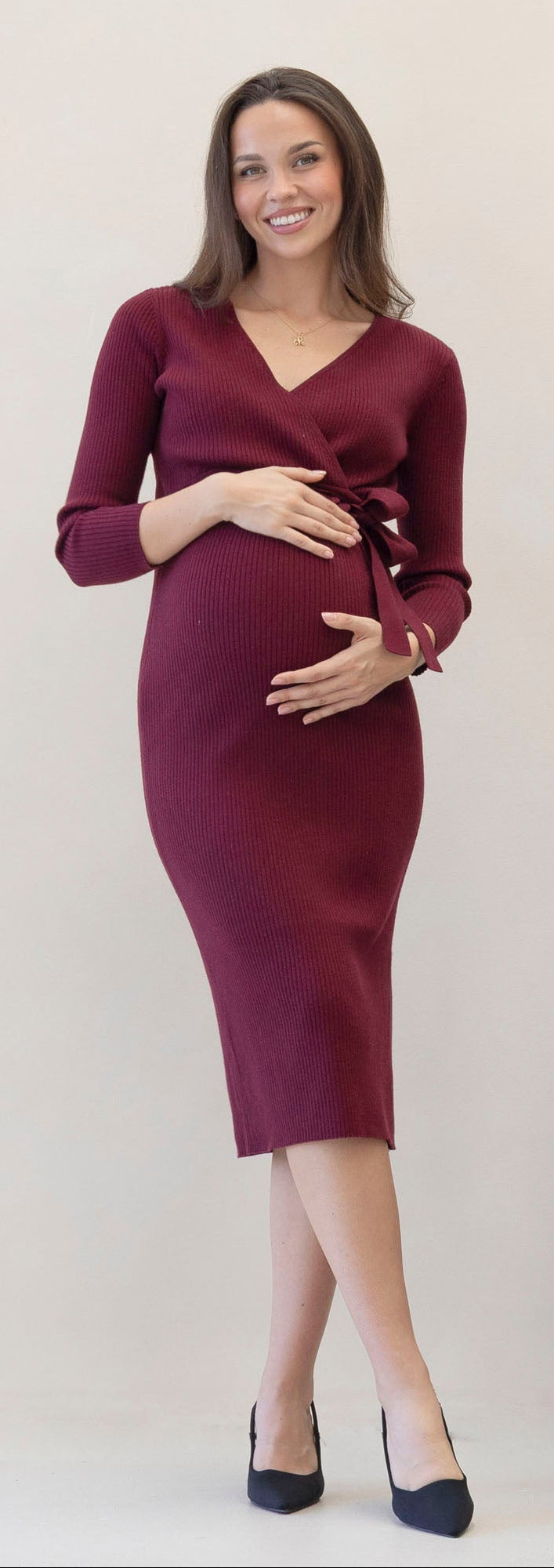 Wool Knit Maternity Midi Dress