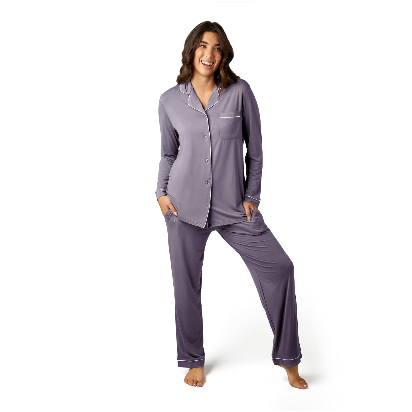 Clea Bamboo Classic Long Sleeve Maternity & Nursing Pajama