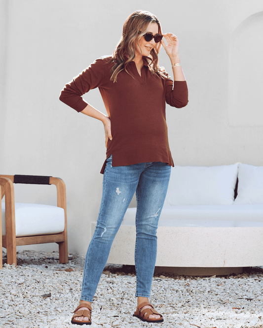 Maternity Polo Knit in Brown